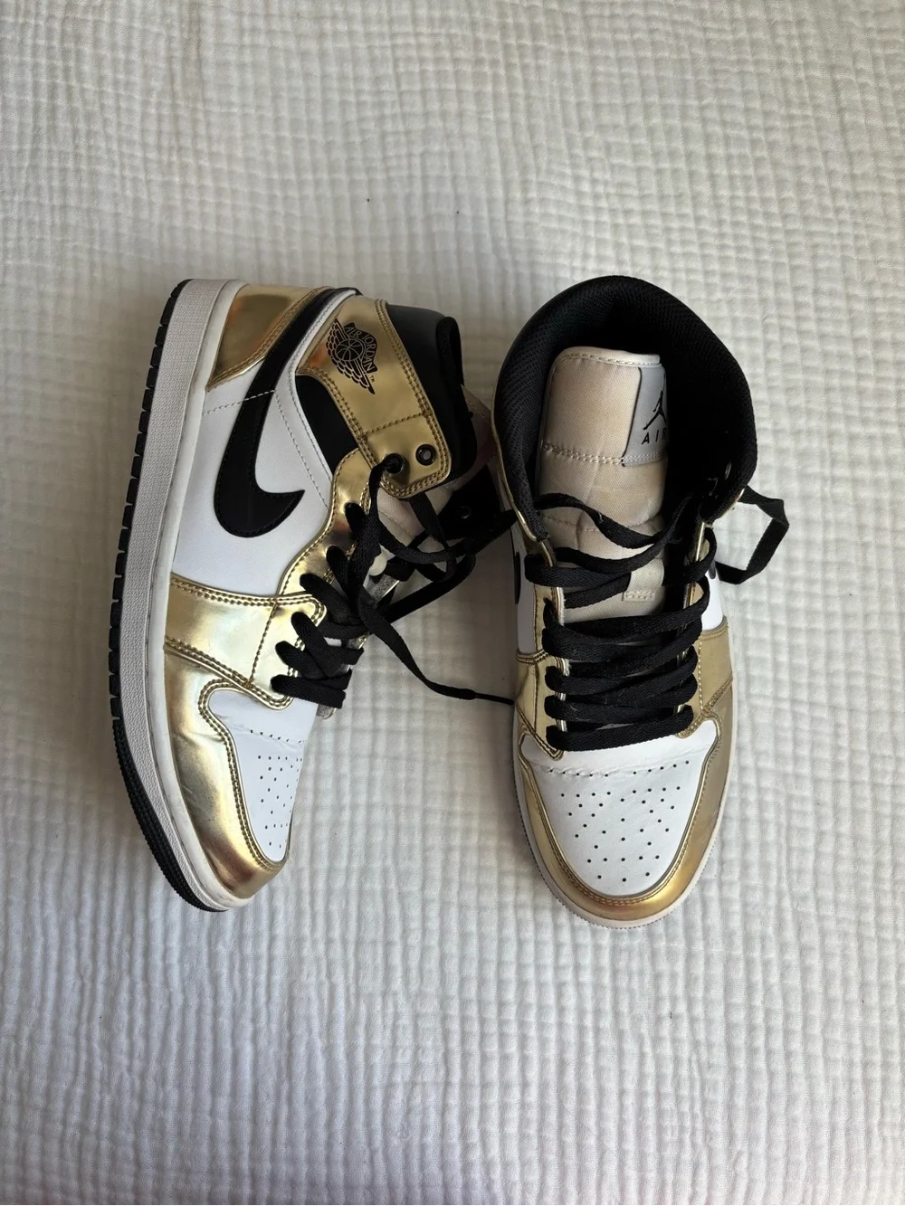 Jordan High-Top Sneakers in Gold, White & Black